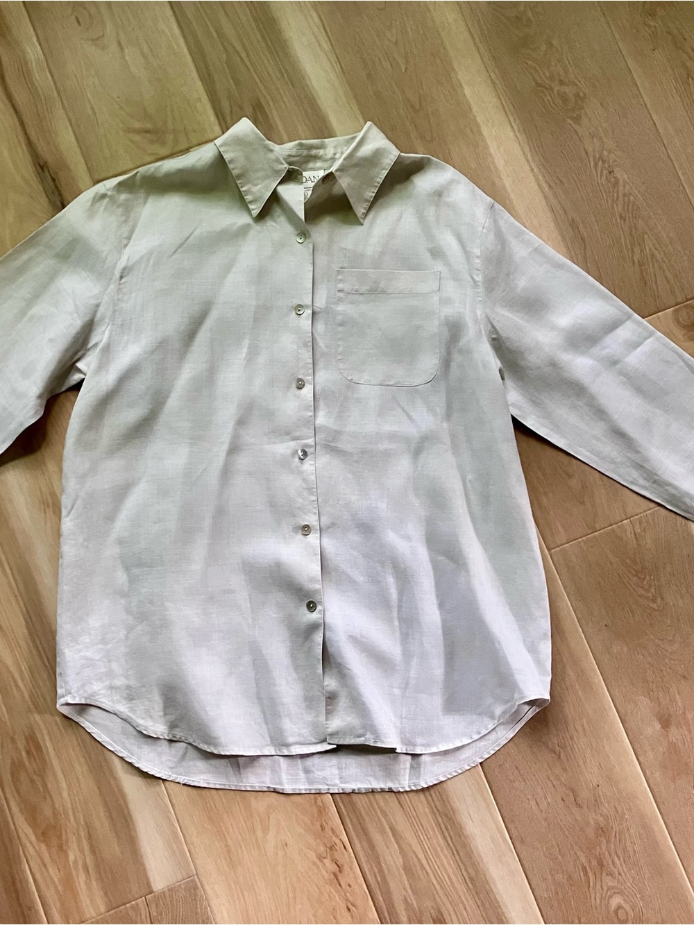 Vintage 100% Linen button down Tan Shirt